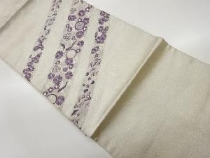 銀糸斜線に花鳥・松竹梅・三ツ葉葵文模様織出し名古屋帯